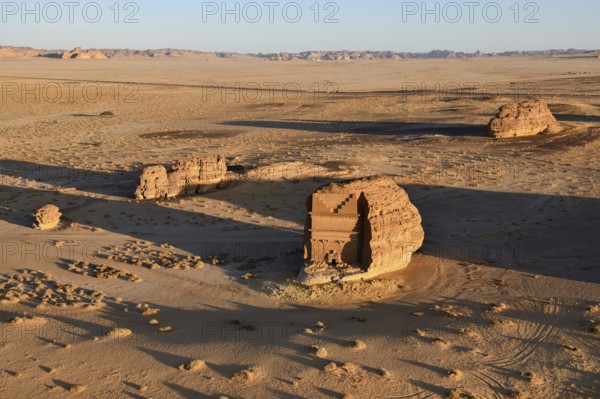 Qasr Al-Farid, 2000-year-old tomb of the Nabataeans, aerial view, Hegra or Madain Salih, AlUla