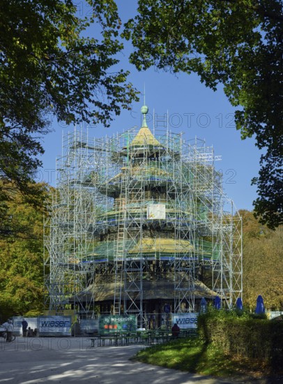 Restoration, Chinese Tower, Munich, Bavaria, Germany, Europe