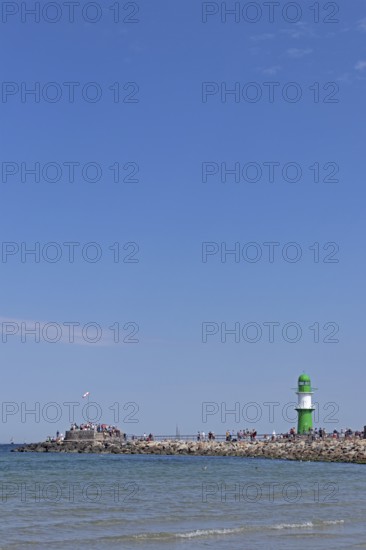 Viewpoint, pier light at the entrance to the Lower Warnow, Warnemünde, Rostock, Mecklenburg-Western