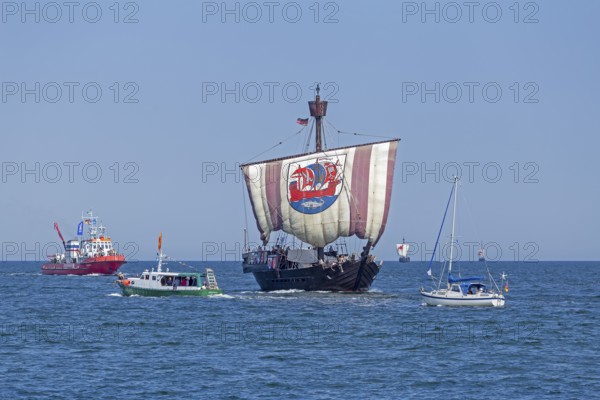 Hanseatic Cog, Baltic Sea, Hanse Sail, Warnemünde, Rostock, Mecklenburg-Western Pomerania, Germany,