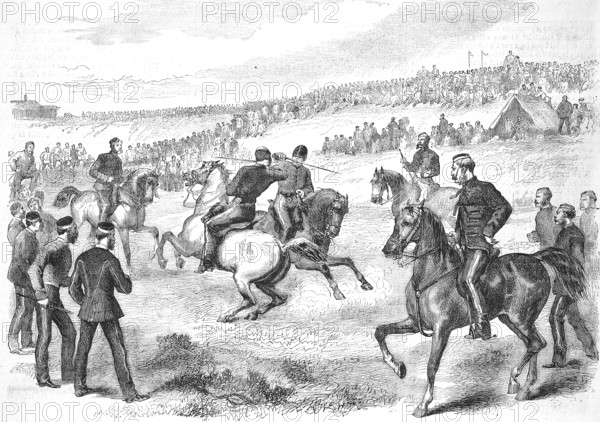 English lancers training, 1869, at Aldershot camp, England, Historic, digitally restored