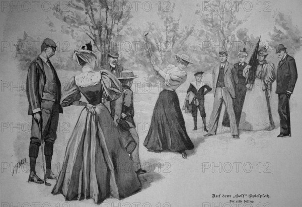 Fine Society on the Golf Course, 1880, France, Historic, digitally restored reproduction of an