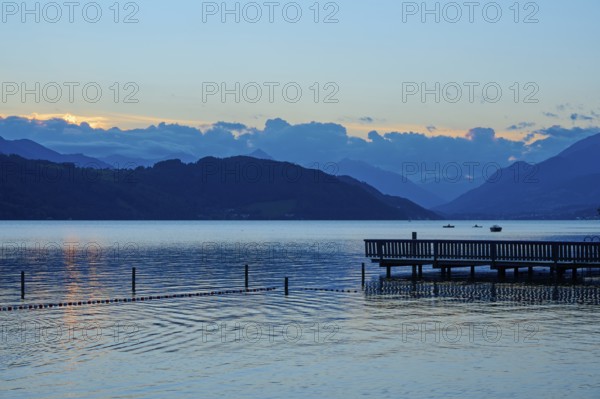 Lake, swimming chain, terrace, outdoor pool, sunset, summer, Lake Millstatt, Döbriach, Carinthia,