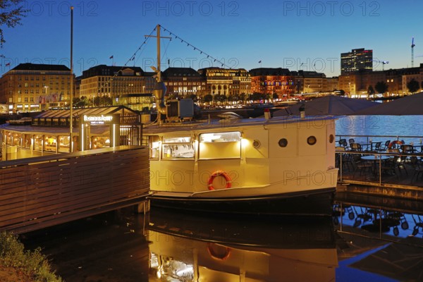 Restaurant ship Bootshaus Alster on the Inner Alster Lake in the evening, Hamburg, Germany, Europe