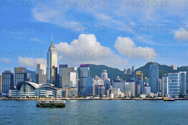 HONG KONG, CHINA, MAY 1, 2018: Hong Kong skyline cityscape downtown skyscrapers over Victoria