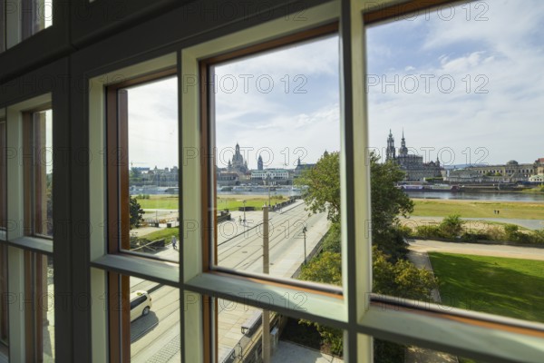 View from the log cabin of the silhouette of Dresden, also known as the Canaletto view, with the