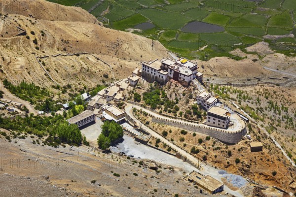 Aerial view of Ki Gompa (also spelled Key or Kee) is a Tibetan Buddhist monastery, the biggest