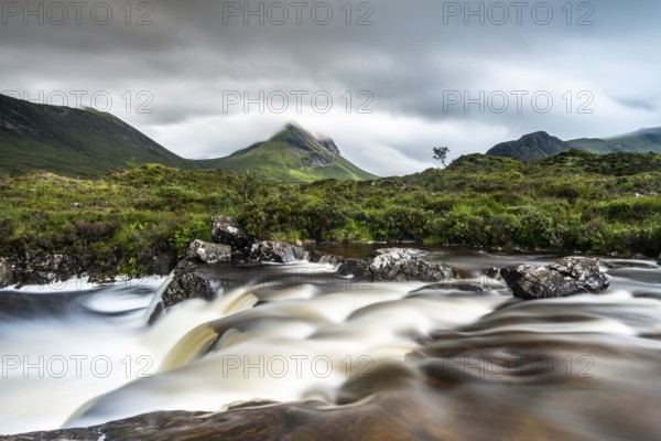 River Sligachan, Cuillin Mountains in the background, Isle of Skye, Highlands, Inner Hebrides,