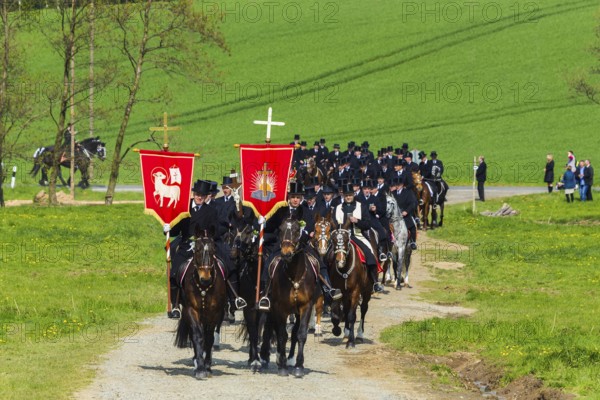 Easter riding procession in Crostwitz, Easter riding in Lusatia. Procession from Crostwitz to