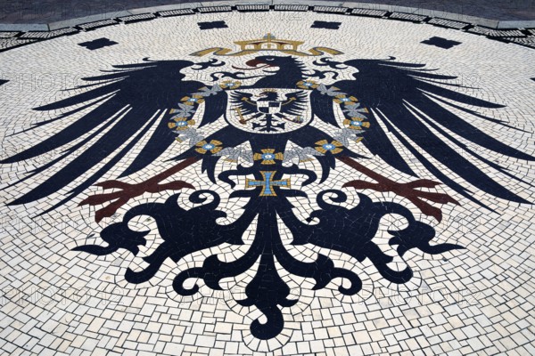 Mosaic with imperial eagle in front of the New Town Hall, Schlossplatz, state capital Wiesbaden,