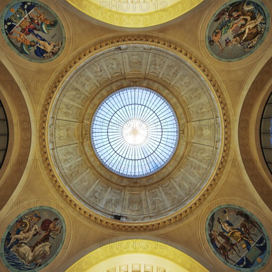View up to the glass dome above the foyer in the spa hotel and Casino in the evening, Wiesbaden,