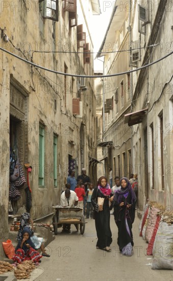 Alleyway in the historic centre, Stone Town, Zanzibar City, Zanzibar, Tanzania, Africa