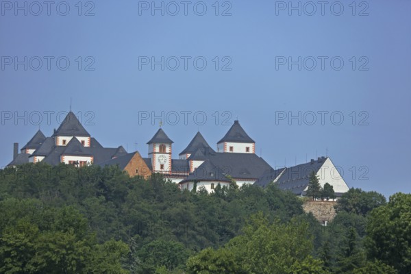 View of Renaissance hunting lodge, Augustusburg, Middle Ore Mountains, Erzgebirge, Saxony, Germany,