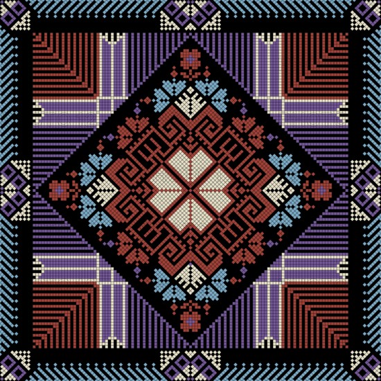 Decorative Palestinian seamless pattern in colors, traditional Tatreez embroidery, vector