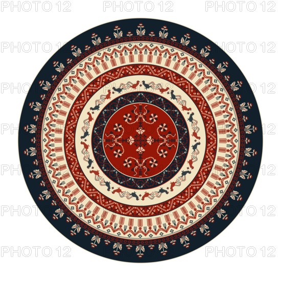 Traditional Polish embroidery round symbol, vector template. Isolated objects over white background