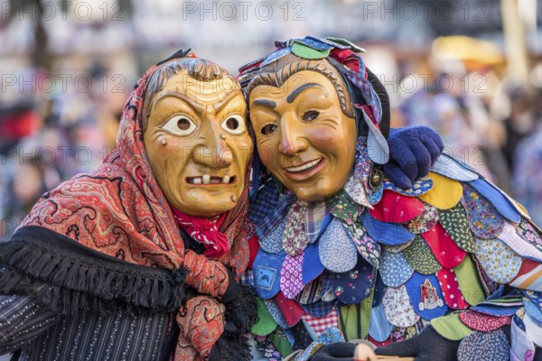 Witch and Spättlehansel at carnival procession, Fasendumzug, Alemannic Fastnacht, Gengenbach,
