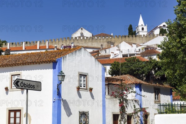 Typical houses in the medieval village, village view Óbidos, Portugal, Europe