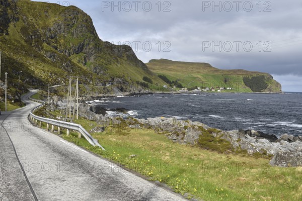 Houses, road on the island of Runde in Norway