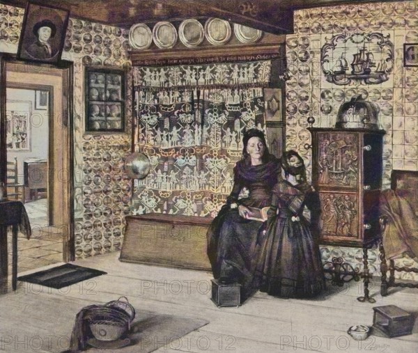 Königspesel, a Frisian room from the 18th century, at Hallig Hooge, Germany, Historic, digital