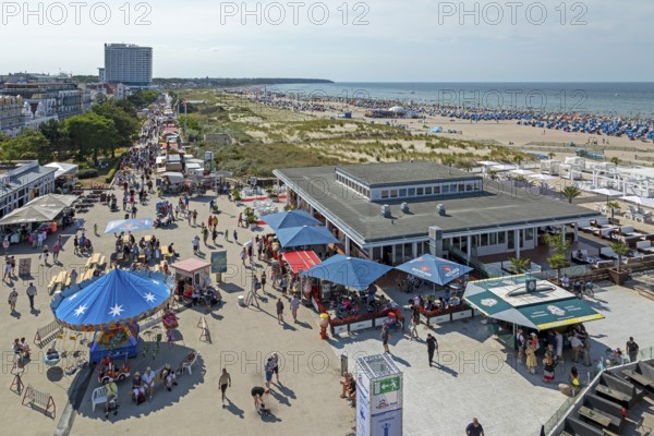 View from the lighthouse, beach, Hanse Sail, Warnemünde, Rostock, Mecklenburg-Western Pomerania,