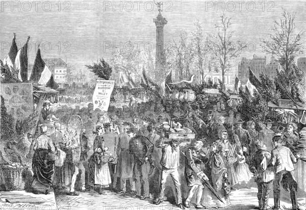 Ham Market on Boulevard Bourdon, 1869, Paris, France, Historic, digitally restored reproduction of
