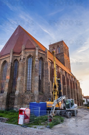 Construction site in front of Nikolaikirche Anklam, Mecklenburg-Western Pomerania, Germany, Europe