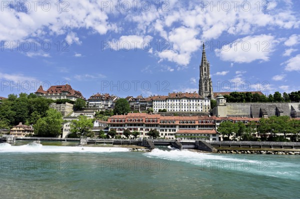View of the Old Town, Bern Cathedral and the River Aare, Bern, Canton of Bern, Switzerland, Europe