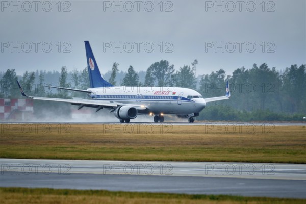 MINSK, BELARUS, JUNE 15, 2018: Belavia belarusian airlines flight Boeing 737-800 plane landing on
