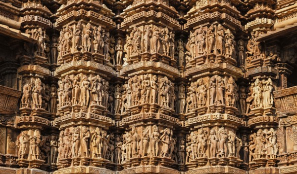 Famous stone carving sculptures, Kandariya Mahadev Temple, Khajuraho, India. Unesco World Heritage