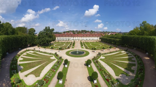 Aerial view, Margravial Court Garden Ansbach with orangery, built 1726-1744, Baroque, park, garden,