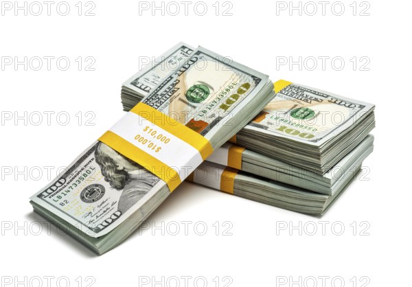 Creative business finance making money concept, stack of bundles of 100 US dollars 2013 edition