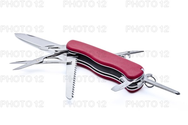 Swiss army multipurpose multitool pocket knife isolated on white