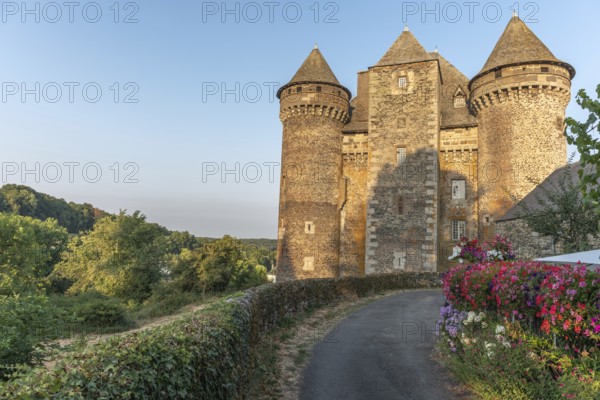 Bousquet castle from the 14th century, classified as a historical monument. Montpeyroux, Aveyron,