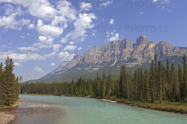 Castle Mountain and the Bow River, Banff National Park, Alberta, Rocky Mountains, Canada, North