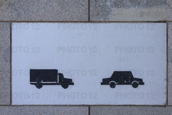 Old traffic signs around 1950 on the arcade walls in the arcade corridor of the Congress Hall,