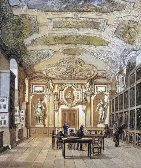 Richelieu Street Library, the New Gallery of Prints, Paris, France, Historic, digitally restored