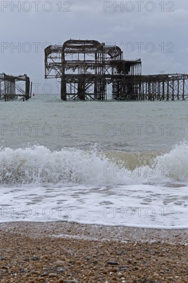 Ruin of the West Pier, destroyed by fire in 2003, Brighton, England, United Kingdom, Europe