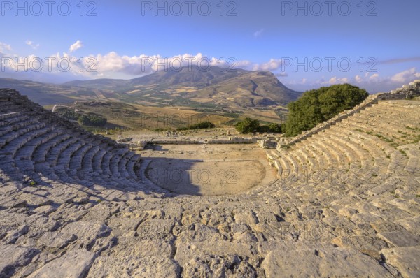 Evening light, Roman amphitheatre, empty tiers, Segesta, Ancient site, Archaeological site, Doric,