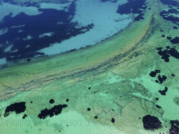 Aerial view, turquoise sea, Kriaritsi, Sithonia, Chalkidiki, Central Macedonia, Greece, Europe