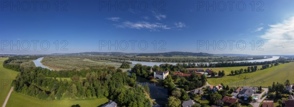 Drone shot, Renaissance castle, Hagenau Castle, Inn, Sankt Peter am Hart, Innviertel, Upper