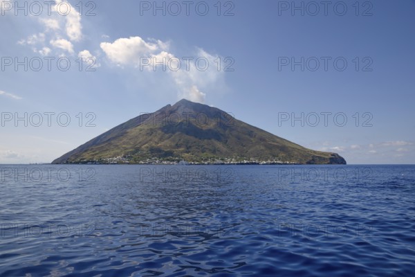 View of Stromboli Island with layered volcano Stromboli, Lipari Islands, Italy, Europe