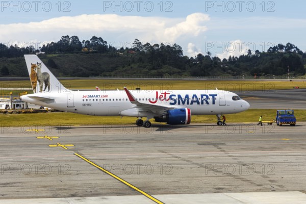 A JetSmart Airbus A320neo aircraft with the registration CC-DIJ at Rionegro Airport in Medellin,