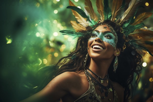 Captivating image capturing the essence of the Rio Carnival, showcasing a dancer adorned in an