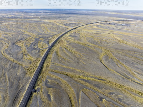 Top down view of the ringroad no. 1, crossing the Skeidararsandur, a flood plain created by glacial