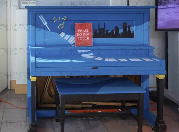 Kansas City, Missouri - A blue piano at the American Jazz Museum. The museum is in the 18th & Vine