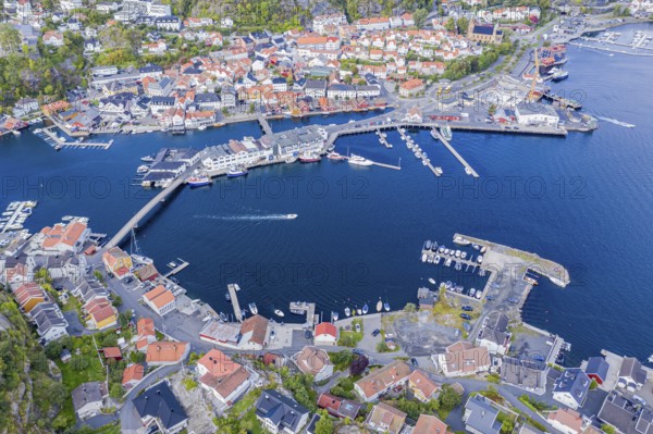 Aerial view over island Kragerø, traditional village and marina at the southern norwegian coast,