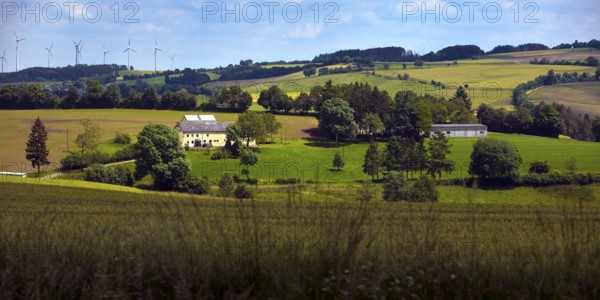 Panoramic view of cultural landscape, local community of Jucken in the Eifel district of