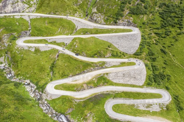 Historical road Tremola, mountain pass Sasso San Gotthardo, Switzeland