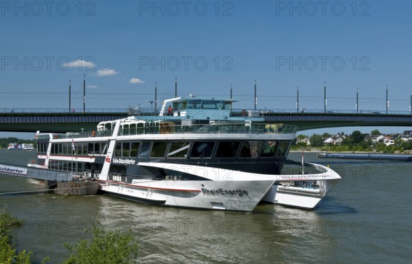 Europe, Germany, North Rhine-Westphalia, Bonn, Kennedy Bridge and passenger ship Rhein-Energie,