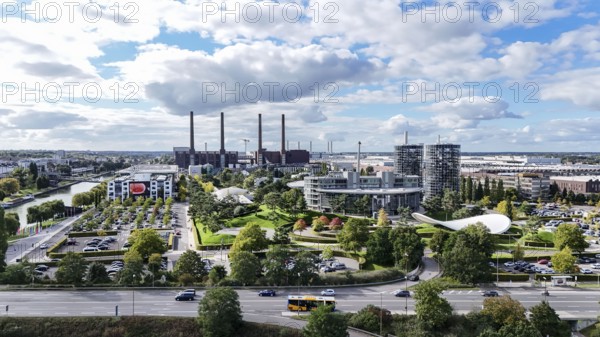 Volkswagen plant and the Autostadt car towers, Wolfsburg, 29.09.2024. The Volkswagen Group has
